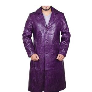 PURPLE CROCODILE LEATHER Trench Coat SUICIDE SQUAD Punk Moto Rock SM
